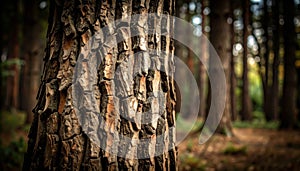 Intricate bark patterns on a majestic tree trunk, closeup exploration of nature\'s textured beauty photo