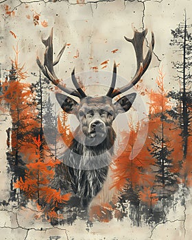 Intricate Baroque Deer Painting: Vibrant Artwork Depicting Stag in Forest with Dynamic Composition