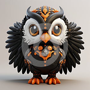 Intricate Black And Orange Owl Figurine With Mechanized Precision