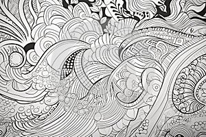 Intricate Black and White Abstract Doodle Art