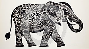 Intricate Black And White Elephant Drawing With Delicate Patterns