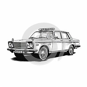 Intricate Black And White Illustration Of Toyota Th240 Royal Police Car