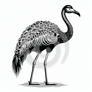 Intricate Black And White Ostrich Illustration With Iconographic Symbolism photo
