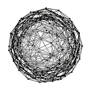 Intricate Black Wireframe Sphere Composed of Connected Dots and Lines