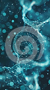 An intricate blue abstract design featuring intersecting lines and scattered dots creating a dynamic visual pattern