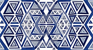 Intricate Blue and White Abstract Geometric Pattern with Triangles
