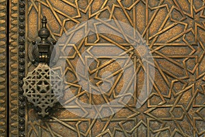 Intricate carved brass door in morocco