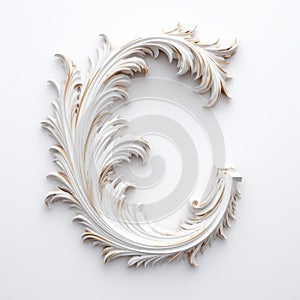 Intricate Carved Wood Letter C On White Background With Baroque-inspired Grandeur photo