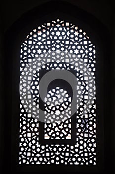 Intricate carving of stone window grill at Humayuns Tomb, Delhi