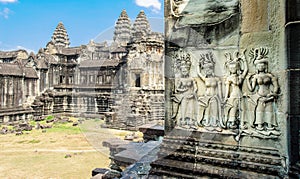 Intricate carvings on a temple wall in siem reap, cambodia 3