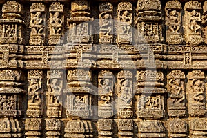 Intricate carvings on the walls of 13th CE Sun Temple at Konark