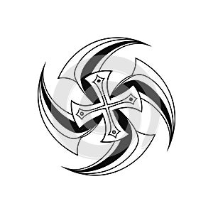 Intricate celtic cross design with swirling abstract elements