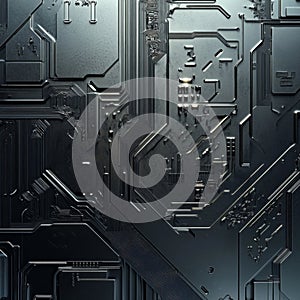 Intricate circuit board pattern with metallic details