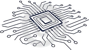 Intricate Circuit Board Processor: Digital Brain of Tech, vector design Generative AI