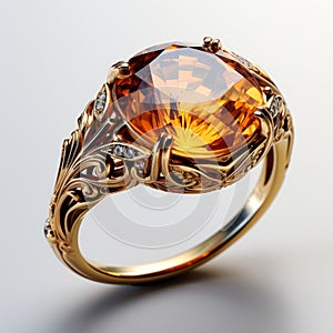 Intricate Citrine Ring With Realistic Vray Rendering