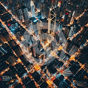 City grid lights up with evening illumination