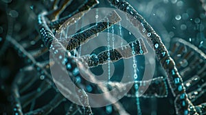 Digital DNA Double Helix with Binary Code Stream, Representing Genetic Information and Technology In