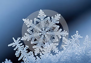 Intricate close-up of a snowflake showcasing its hexagonal