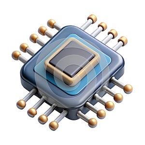 Detailed macro shot of a modern computer microprocessor chip with numerous pins white background