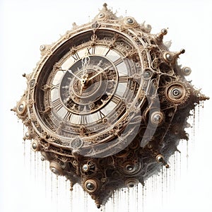 Intricate complex sophisticated fractal clock timepiece floating illustration photo