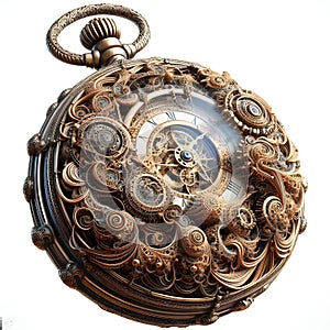 Intricate complex sophisticated fractal pocketwatch timepiece floating illustration