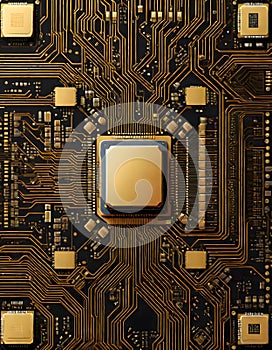 Intricate Computer Chip Circuitry, Generative AI