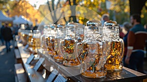 The intricate craftsmanship of the Bavarian beer steins on display at vendor booths catches the eye of passersby photo