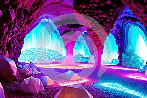 intricate crystal formations in a cavern that emit a soft colorful glow generated by ai