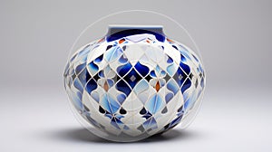 Intricate Cubist Faceted Vase In White And Blue photo