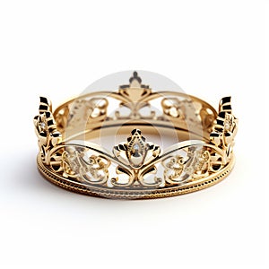 Intricate Cut-out Gold Crown Ring On White Background