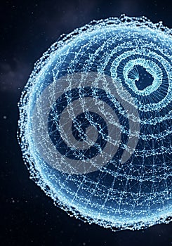 An intricate 3D digital sphere composed of interconnected points