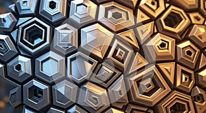 Intricate 3D geometric pattern with hexagonal and pentagonal shapes in a seamless