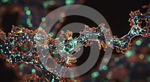 Glowing molecular network and crystal spikes render