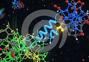 Intricate 3D molecular model illustrating biomolecular structures