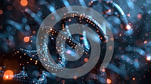 Digital DNA Helix with Binary Code and Abstract Particles Background Design