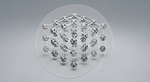 Intricate 3d rendering of interconnected geometric spheres forming a complex network