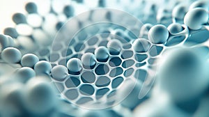 Intricate 3D rendering of a molecular structure with hexagonal patterns and spheres, AI