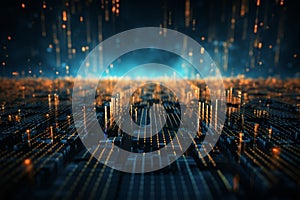 Intricate 3D visualization of the big data universe, entwined with binary code