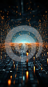 Intricate 3D visualization of the big data universe, entwined with binary code