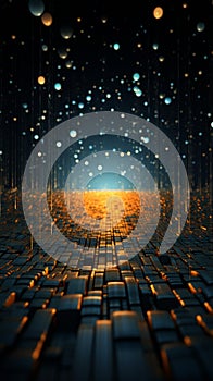 Intricate 3D visualization of the big data universe, entwined with binary code