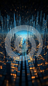 Intricate 3D visualization of the big data universe, entwined with binary code