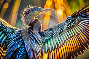 Intricate Detail of a Drying Anhingas Wings A Surreal Closeup Showcase of Feather Texture and Structure photo