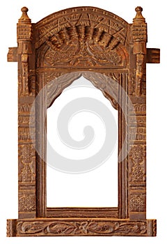 Intricate Detail of an Ornate Entry Arch in India, against a White Background