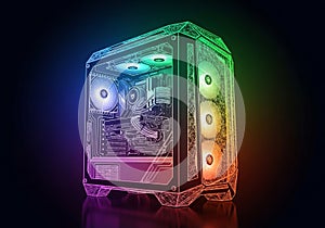 And intricate details of the computer components, set against a dark