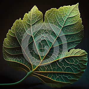 Intricate details of full size green leaf with visible veins