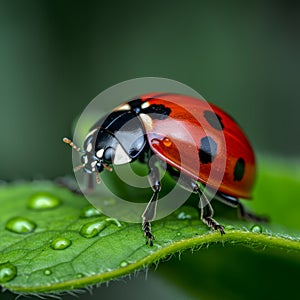 intricate details of ladybug on vibrant green leaf, Generative AI