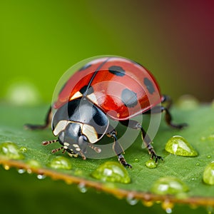 intricate details of ladybug on vibrant green leaf, Generative AI