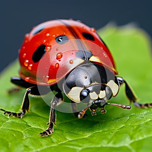 intricate details of ladybug on vibrant green leaf, Generative AI