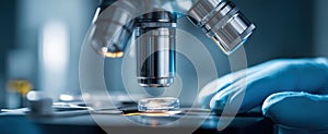 The intricate details of a microscope examining a laboratory sample..AI generated image