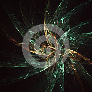 Intricate digital artwork featuring a symmetrical pattern of overlapping translucent